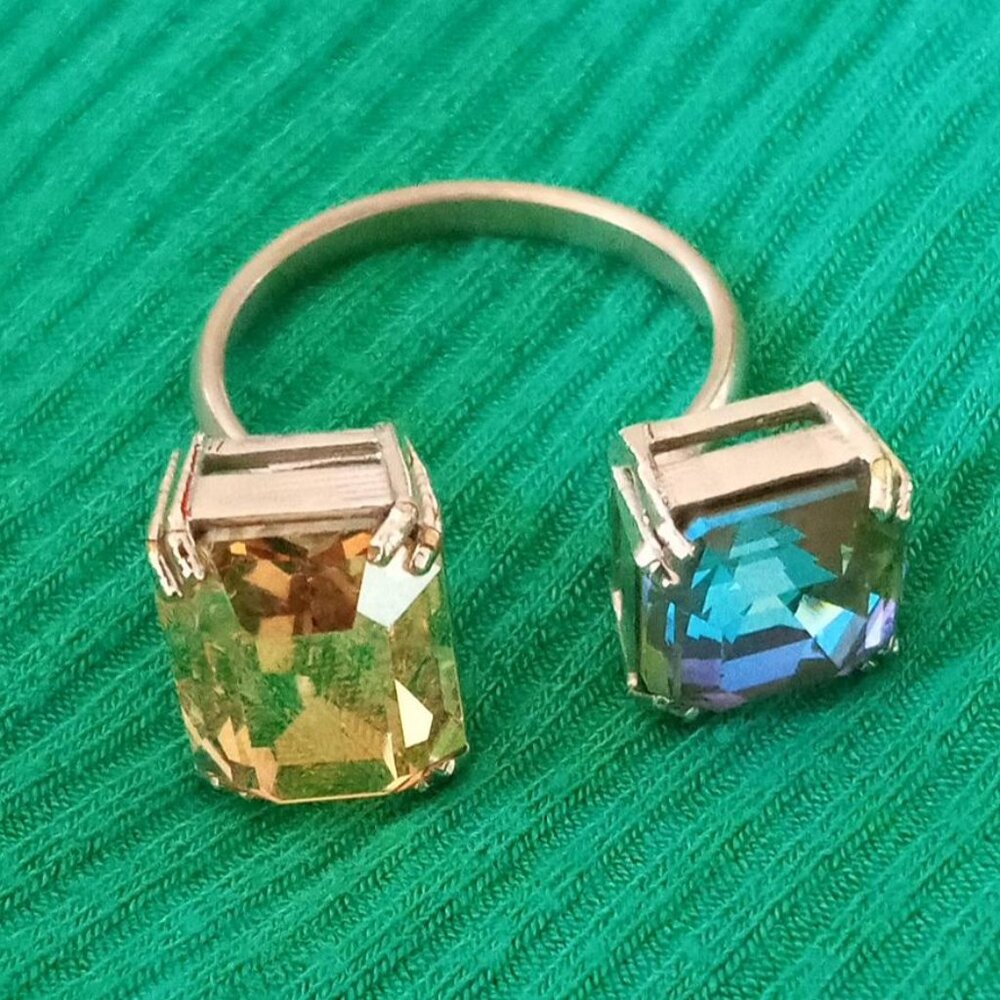 Millenia open Ring Octagon cut, Blue & Topez Rhodium Plated